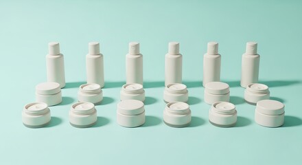 Minimalist display of beauty products on a soothing teal backdrop for skincare promotions