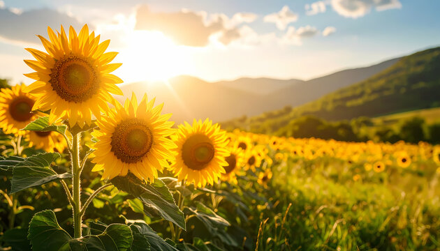 Sunflower field at sunrise - Powered by Adobe