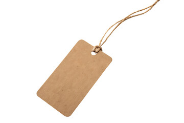 Brown paper tag with string, blank rectangular label for price, gift