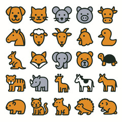 Cute animal faces pose icons cartoon style zoo vector art