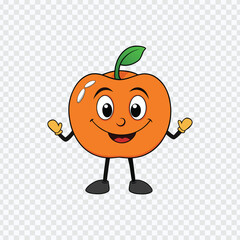 Cute Cartoon Orange Apple Character with Leaf and Gloves