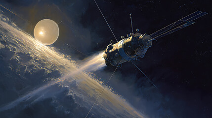 A space probe using solar power to send signals back from the middle of its journey