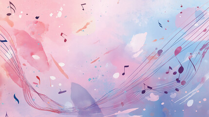 Obraz premium Dreamy music notes dance across a watercolor backdrop of pastel bliss background