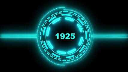 3d text animation 4k video. 1925 text with screen effects of technological failures. Concept of counting years. Past year technology concept on black background.