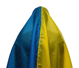 Ukrainian flag symbolizing freedom outdoor setting fabric display vibrant colors national pride. Cut out png