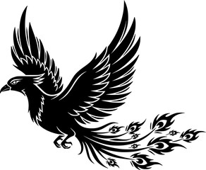 Obraz premium Black Phoenix Vector Outline Bird Design 