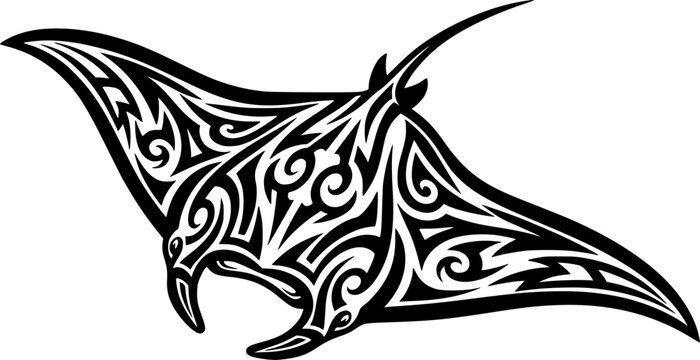 Tribal Manta Ray EPS Black Outline Vector Illustration
