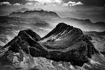 Black and white landscape of the Durmitor Mountains, Montenegro.
