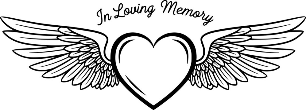 In Loving Memory Heart with Wings SVG Vector Outline
