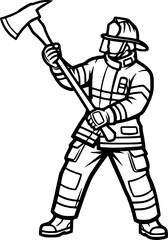 Obraz premium Firefighter with Axe Black SVG Vector Outline 