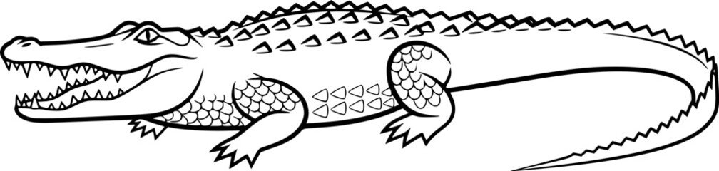 Alligator SVG Vector Black and White Outline Design
