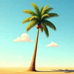 A lone palm tree stands tall against a bright blue sky with fluffy clouds