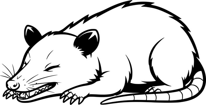 Opossum Playing Dead Black Outline Vector
