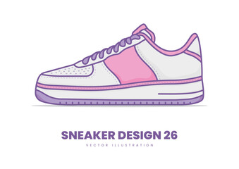 Soft purple and pink sneaker vector with pastel tones, perfect for feminine fashion campaigns, playful streetwear designs, and creative lifestyle branding.