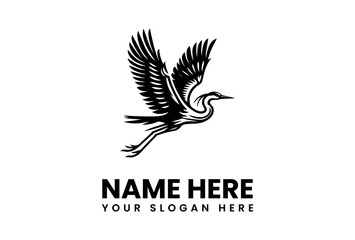 Obraz premium Elegant Black and White Heron in Flight Logo Design.