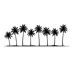 Row of silhouetted palm trees on a white background