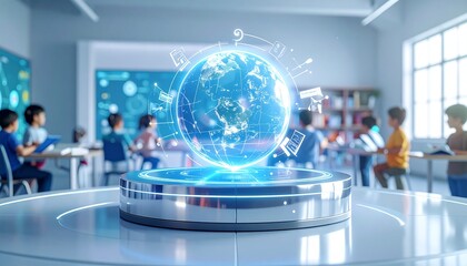 Holographic globe illuminates classroom of students