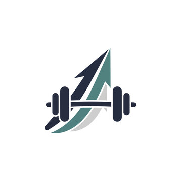 Minimalist fitness logo featuring a bold arrow and barbell, symbolizing growth, strength, and progress in a sleek modern style