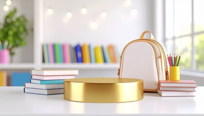 Golden school supplies scene luminous  bright
