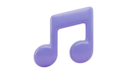 3D Purple Music Note Icon Isolated on White Background
