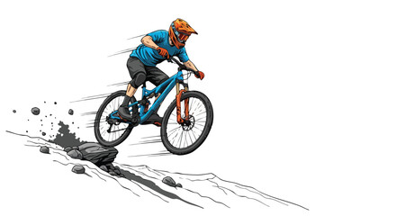 Obraz premium Extreme Mountain Biker in Action on a Rocky Trail Illustration.