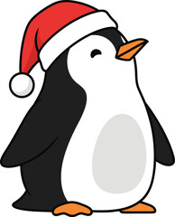 Fototapeta premium Cute Penguin in Santa Hat, Christmas Penguin Cartoon, Holiday Penguin Illustration, Happy Penguin Xmas Design, Winter Penguin Clipart