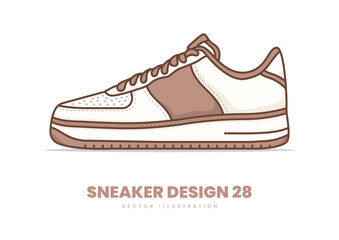 Warm brown and cream sneaker vector with earthy tones, perfect for outdoor lifestyle branding, retro sportswear designs, and casual footwear promotions.