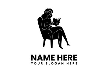 Elegant Woman Reading a Book in a Wingback Chair Silhouette.