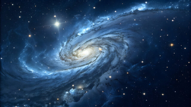 Star field with blue and white galactic clouds