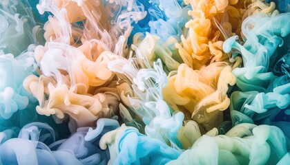 Obraz premium Colorful Fluid Dynamics: A stunning display of swirling colored ink in water. Vivid hues intermingle, creating a mesmerizing dance of color and form.