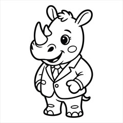 Cute Rhino Businessman Cartoon Coloring Page