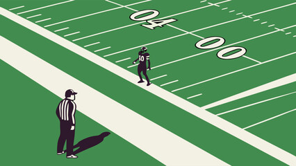Fototapeta premium American Football Player and Referee on Field.