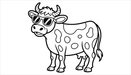 Cool Cow Wearing Sunglasses Coloring Page for Kids