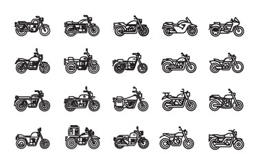 Motorcycle and Bicycle Transportation Icon. Simple black thin line icon vector illustration on a white background.