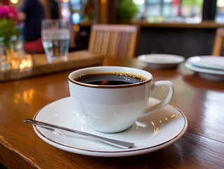 Fototapeta premium Enjoying a hot cup of coffee in a cozy café during the afternoon hours