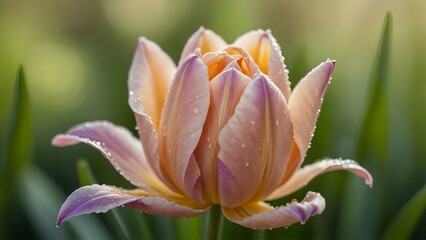 Fototapeta premium A delicate tulip blossom bathed in soft light shows nature's gentle beauty today