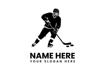 Fototapeta premium Silhouette Hockey Player with Stick and Pucks Ready to Score.