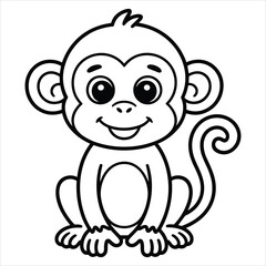 Cute Monkey Cartoon Coloring Page for Kids