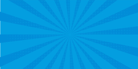 Comic background. Pop art texture. Starburst cartoon style. Anime design with explosion effect for print. Fun dot pattern. Blue backdrop with halftone gradient. © ach