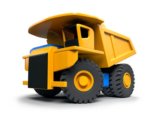 Mining dump truck stylized modern vehicle whith shadow. Construction equipment isolated raster image designed to look like a toy or cartoon version of a construction vehicle. Color 3d illustration