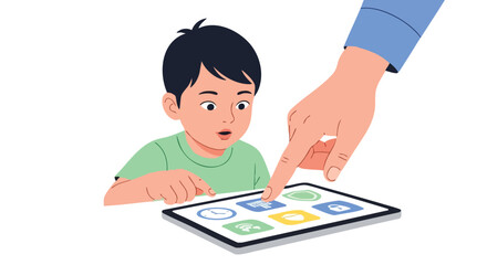 Parental control and online safety for a child using a tablet.