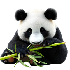 Fototapeta premium A black and white giant panda bear eating bamboo in the wild