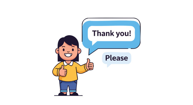 Polite cartoon character showing gratitude and good manners.