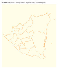 Nicaragua plain country map. High Details. Outline Regions style. Shape of Nicaragua. Vector illustration.