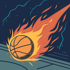 Fototapeta premium Flaming Basketball on Court Fiery Sportsball Design.