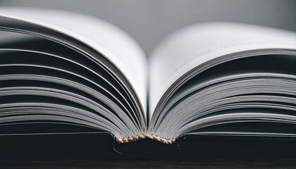 Opened book, Reading material: The open pages of a book. inviting exploration. The intricate texture of the paper pages, whispering stories untold and knowledge waiting to be discovered. 