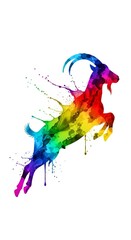 Obraz premium Splashing multicolored rainbow paint shaped like a goat on a solid white background