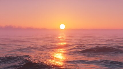 Majestic ocean sunset paints the sky and water in stunning shades of gold, orange, and pink, creating a serene and peaceful maritime twilight.