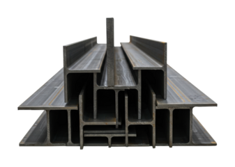 Industrial metal profile sections manufacturing facility product showcase factory setting structural integrity. Cut out png
