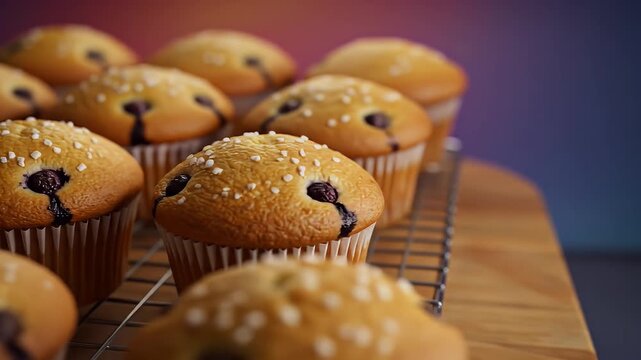 Muffins with bear face design cooling on rack